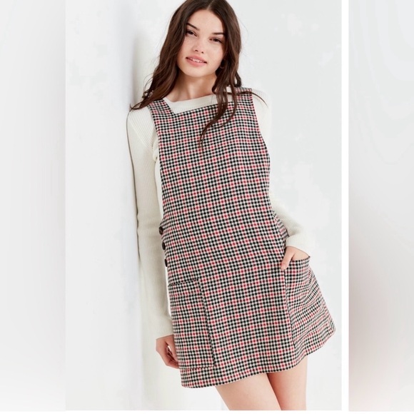 Urban Outfitters Dresses & Skirts - Urban Outfitters Plaid Pinafore Mini Dress Size Medium | Button Side Academia